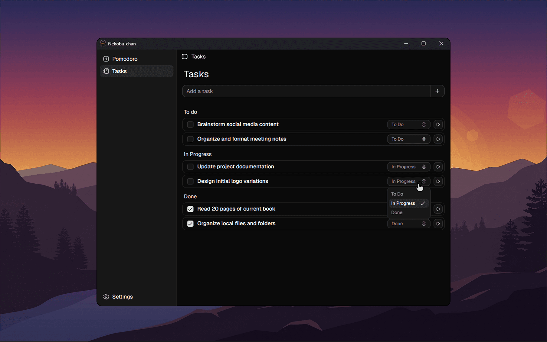 Tasks with Status